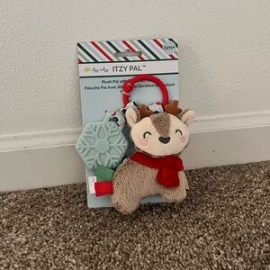 Itzy Ritzy Plush Reindeer Itzy Pal with Red Scarf and Light Blue Teether